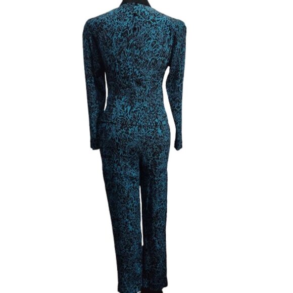 Prophecy Petites Vintage Blouse and Pant Set Blue and Black Women's Size 4 - Picture 8 of 11